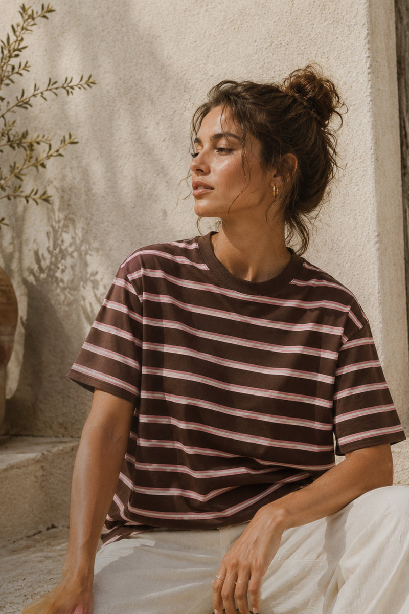 STRIPE BROWN Oversize тениска от 100% памук