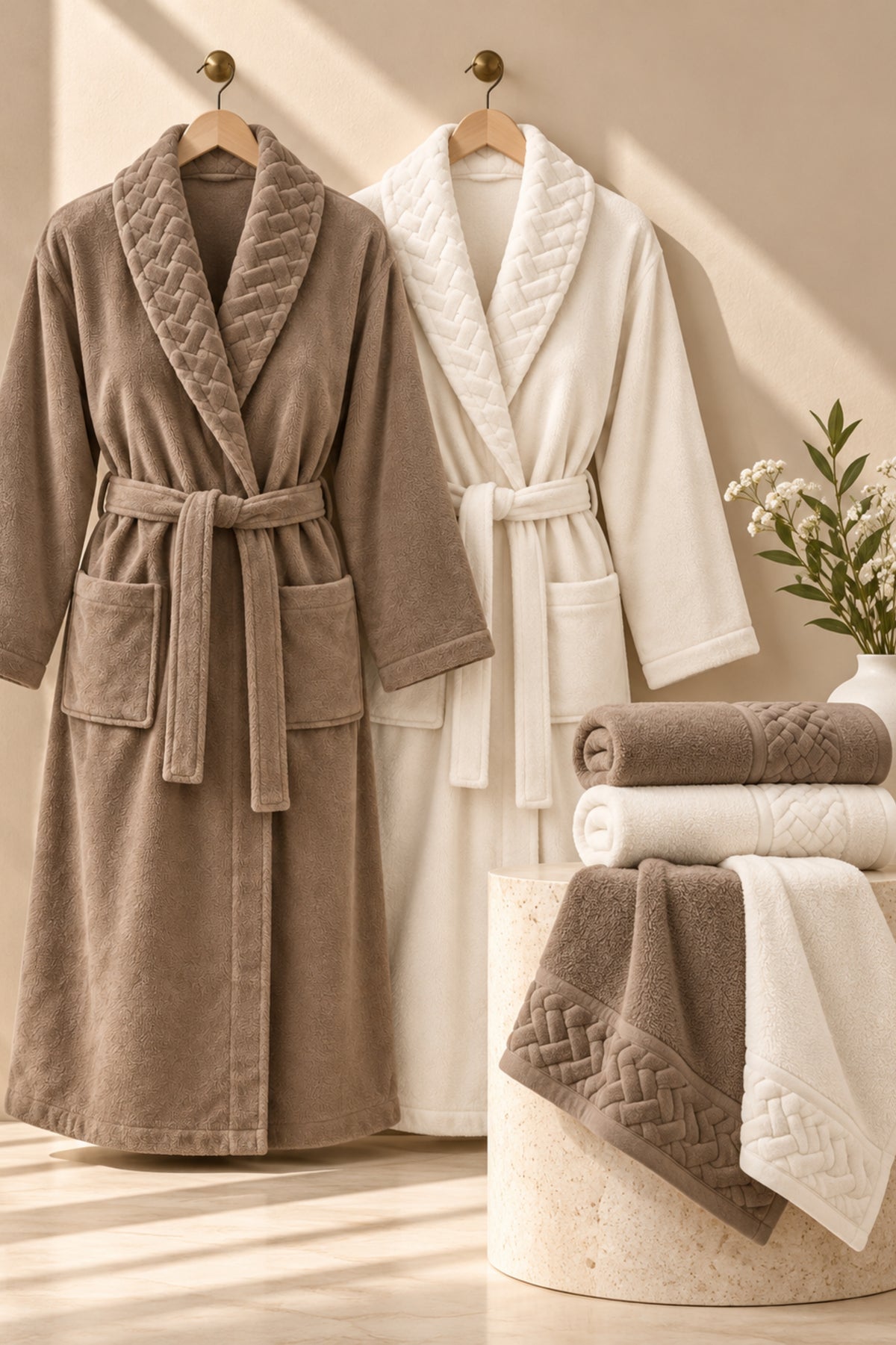 Луксозен спа комплект за двама Spa Couple Set MOCHA два халата, четири кърпи и подарък сапунчета