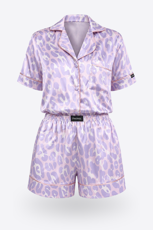 Пижама комплект JULIA WILD PURPLE с къс ръкав и панталонки от сатен