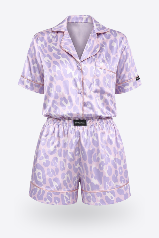 Пижама комплект JULIA WILD PURPLE с къс ръкав и панталонки от сатен
