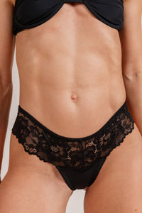 ZOE BLACK ниска талия бикини thong с дантелен колан от микрофибър