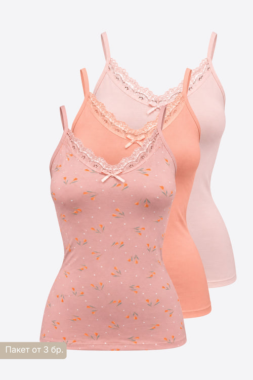 Дамски комплект еластични памучни корсажи 3 PACK TANK PEACH MOOD пакет от 3бр
