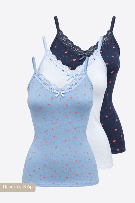 Дамски комплект еластични памучни корсажи 3 PACK TANK BLUE BERRIES пакет от 3бр