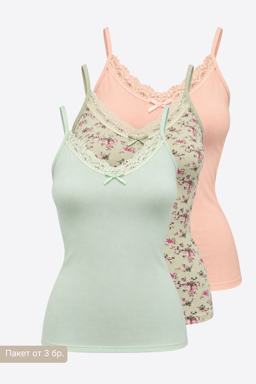Дамски комплект еластични памучни корсажи 3 PACK TANK PASTEL BLOOM пакет от 3бр