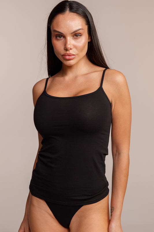 Everyday Tank Top BLACK с тънки презрамки от памук и ликра