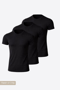 3 PACK Comfort SlimFit BLACK мъжка тениска от памук с еластан
