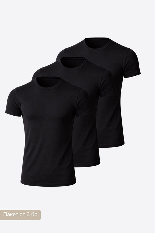 3 PACK Comfort SlimFit BLACK мъжка тениска от памук с еластан