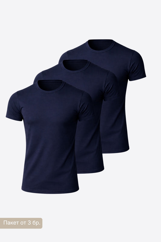 3 PACK Comfort SlimFit NAVY мъжка тениска от памук с еластан