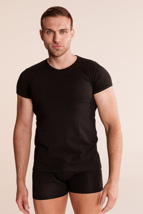 Comfort SlimFit BLACK мъжка тениска от памук с еластан