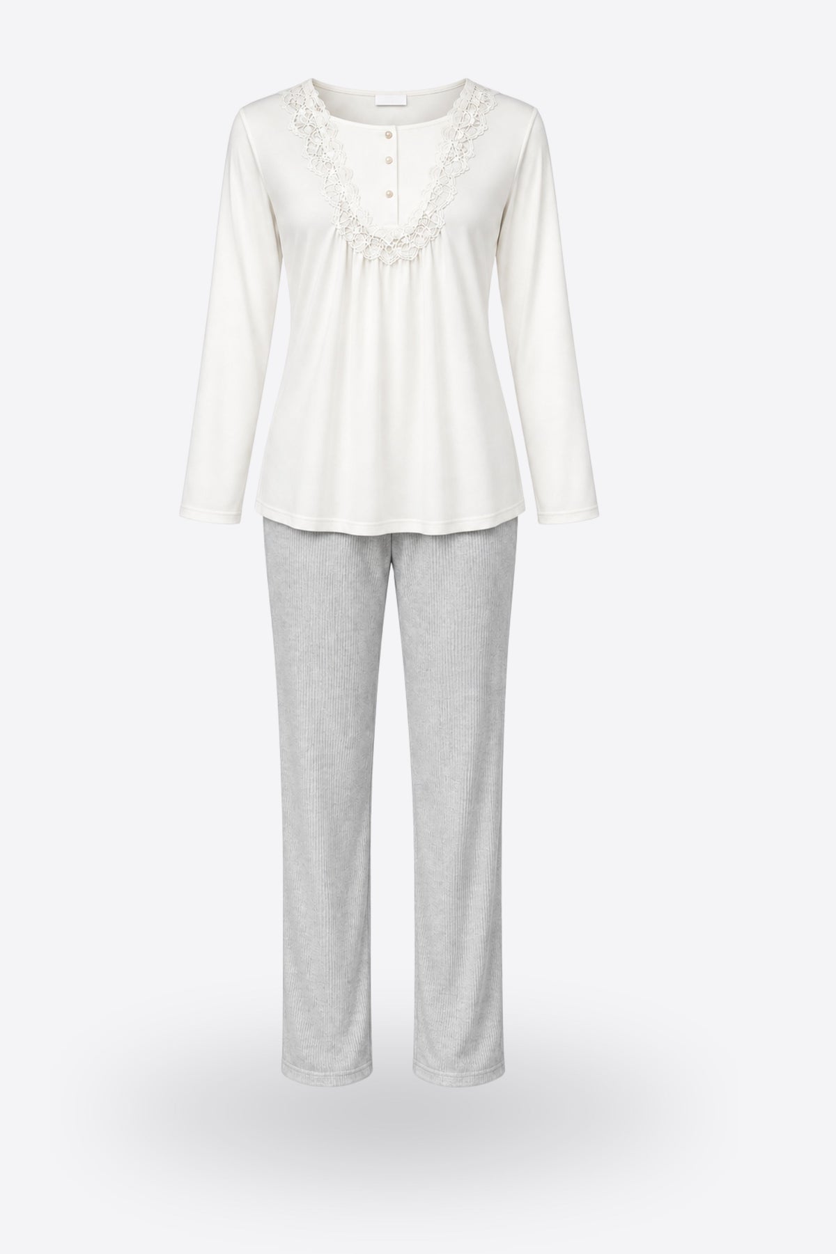 Дамски комплект ALBA LIGHT GREY COZY от три части халат, блуза и панталон