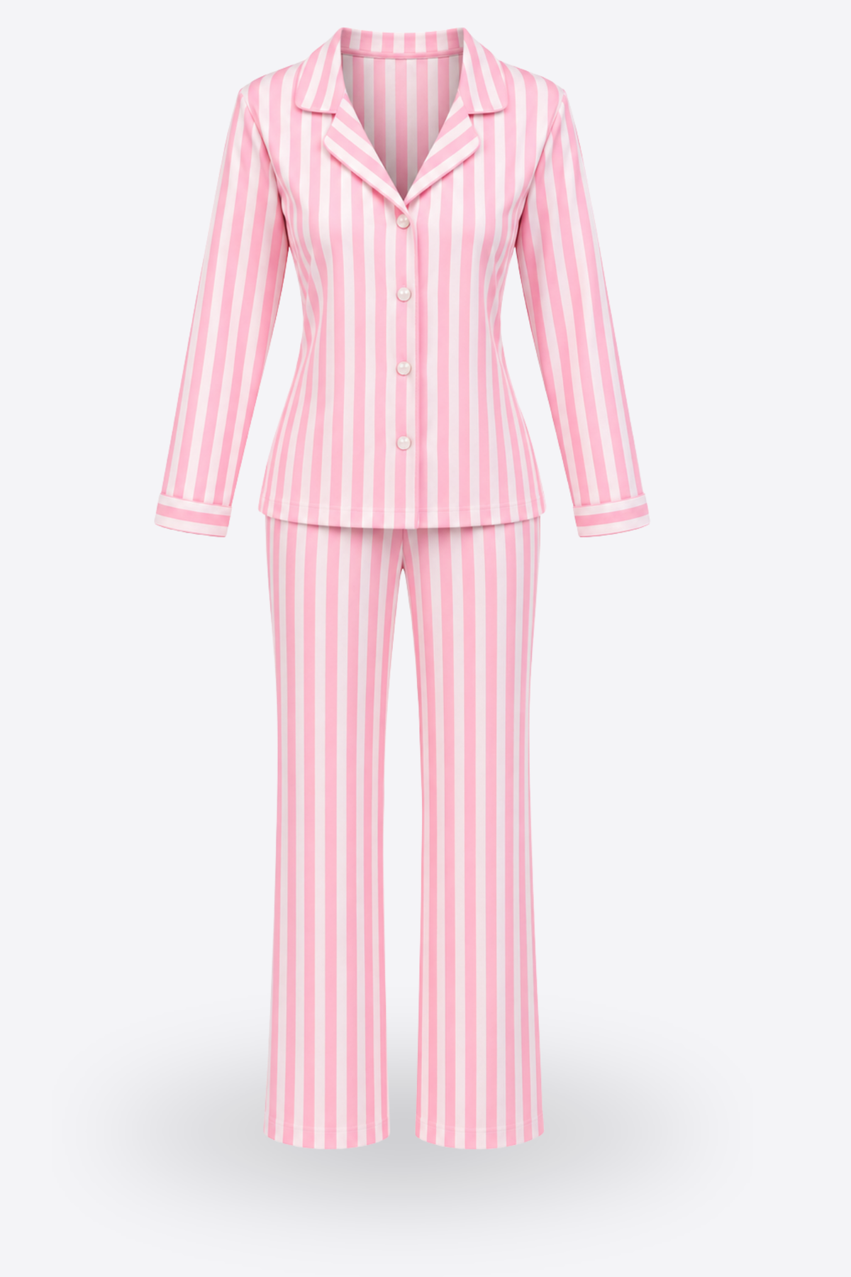 Дамска зимна пижама ALICIA PINK STRIPES от две части риза с копчета и дълъг панталон