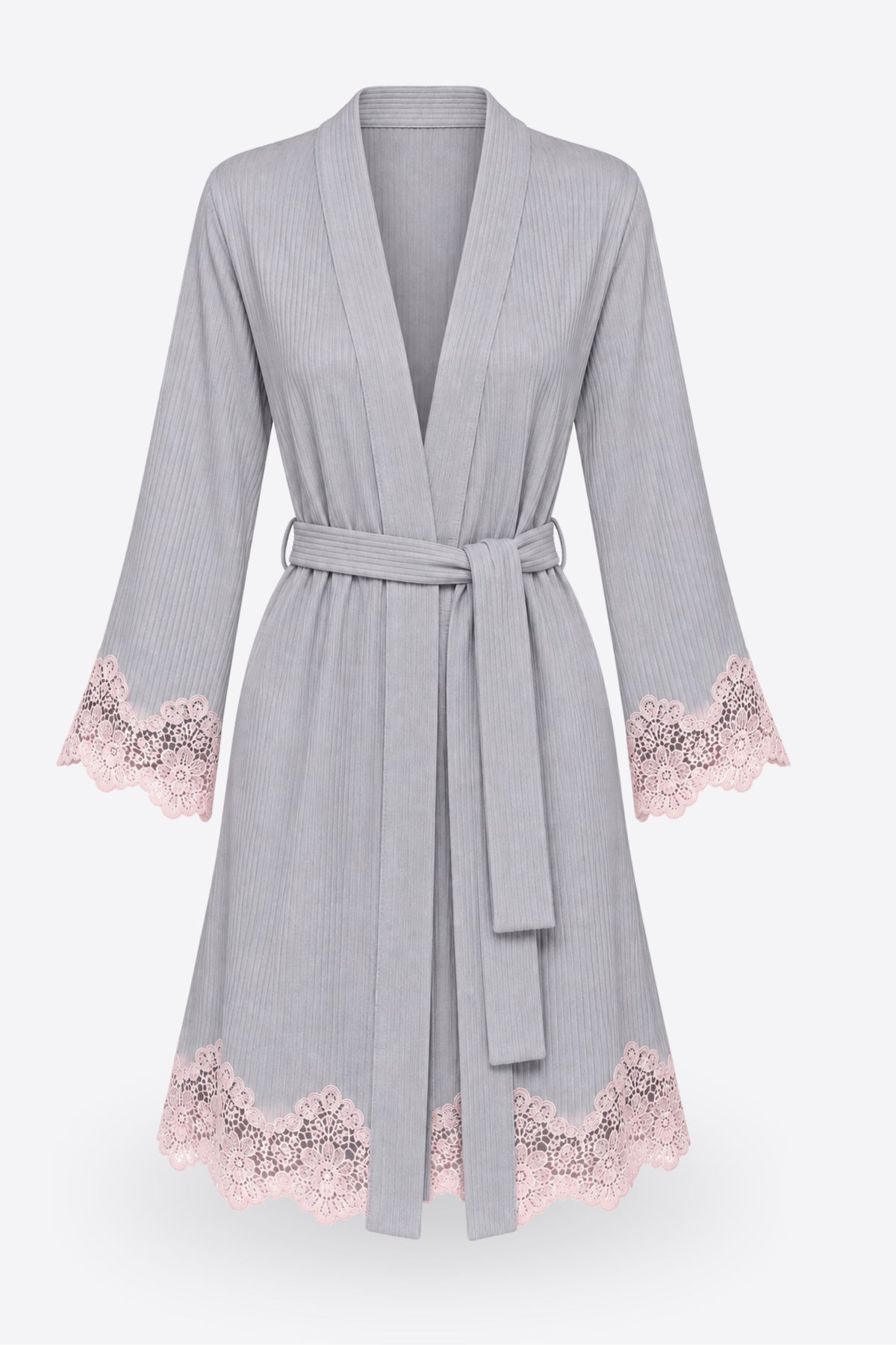Дамски комплект AMARA BABY PINK/GREY от три части халат, блуза и панталон