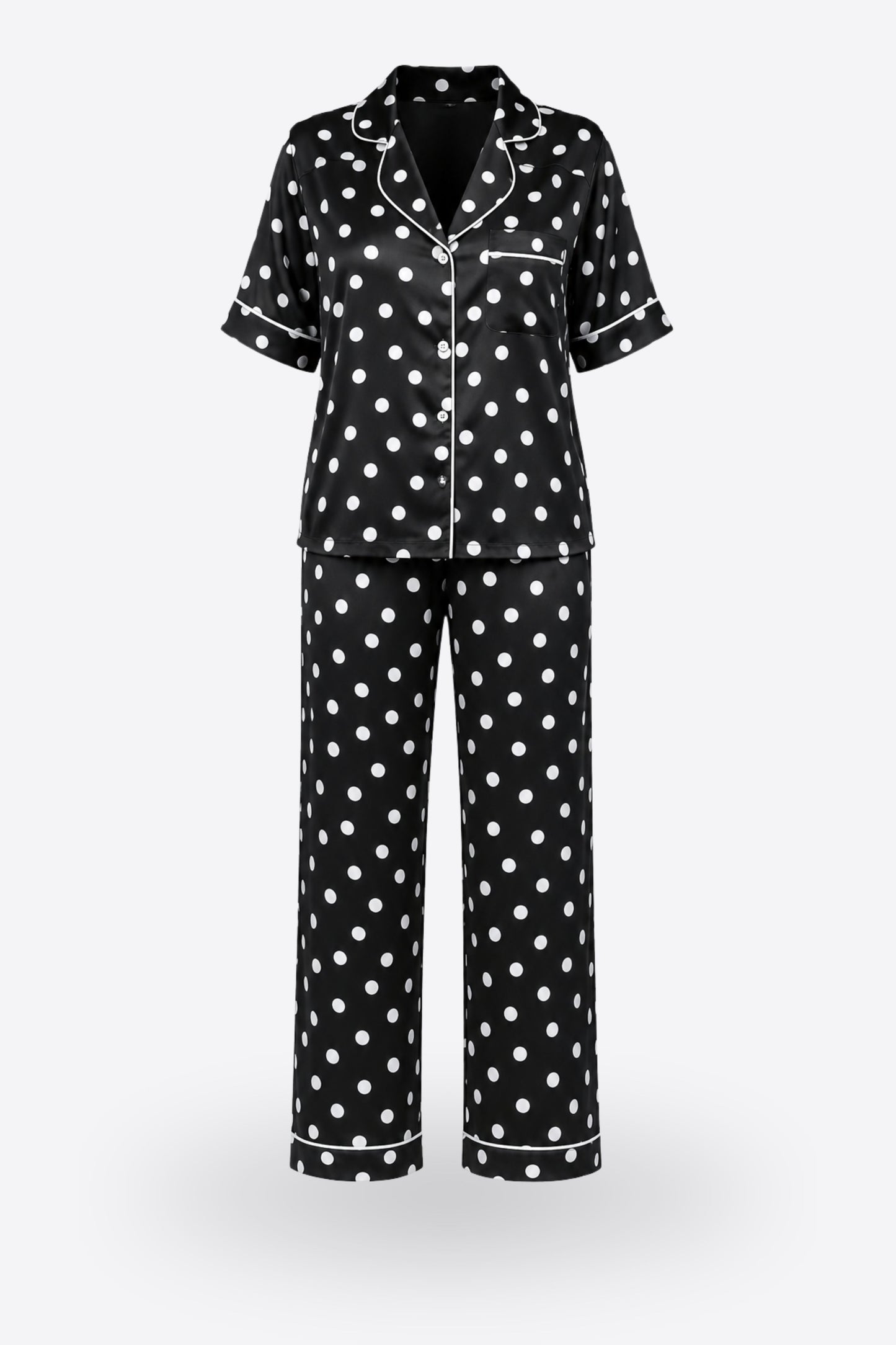 Пижама комплект CARLA BLACK DOTS с къс ръкав и панталон от сатен