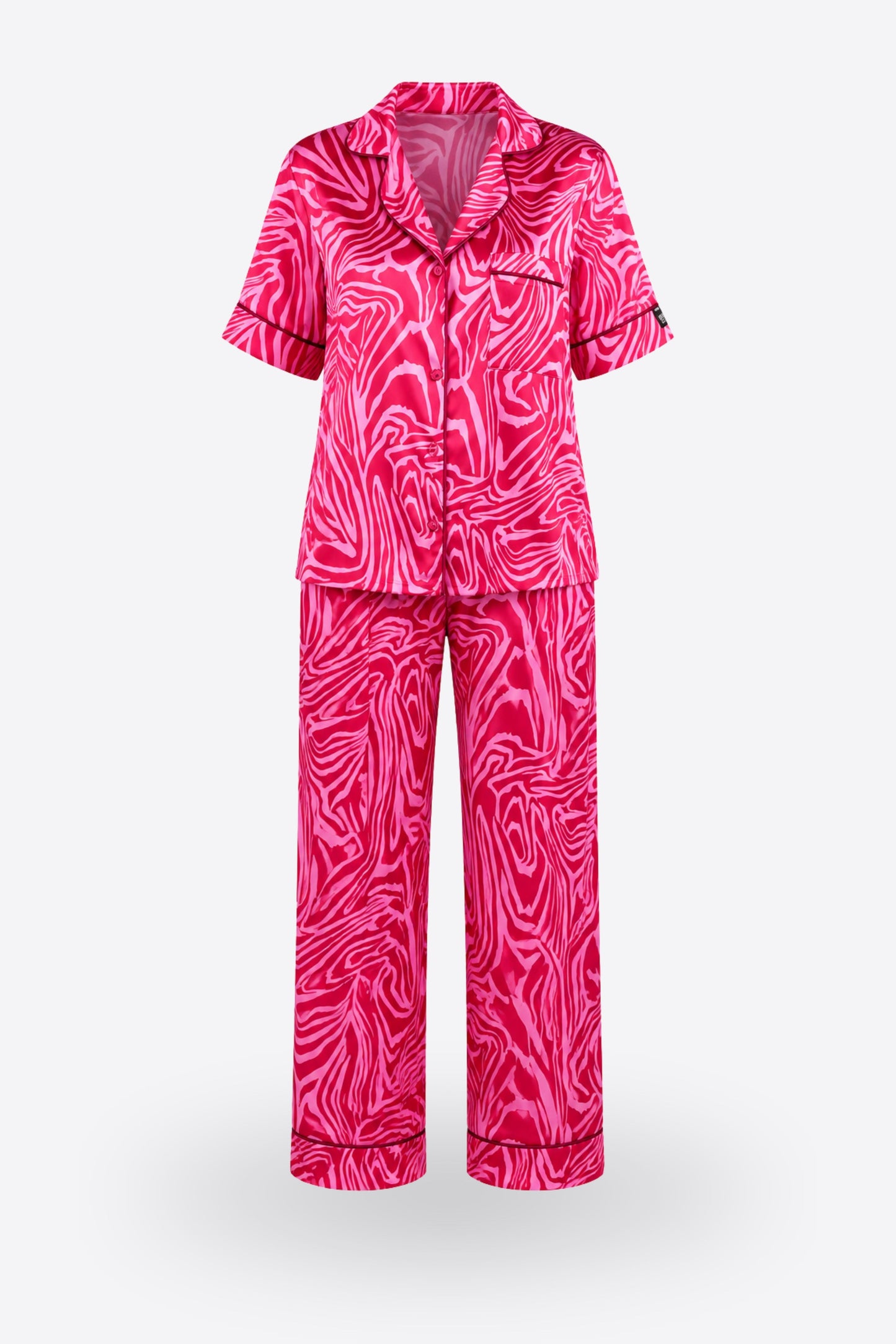 Пижама комплект CARLA PINK ZEBRA с къс ръкав и панталон от сатен
