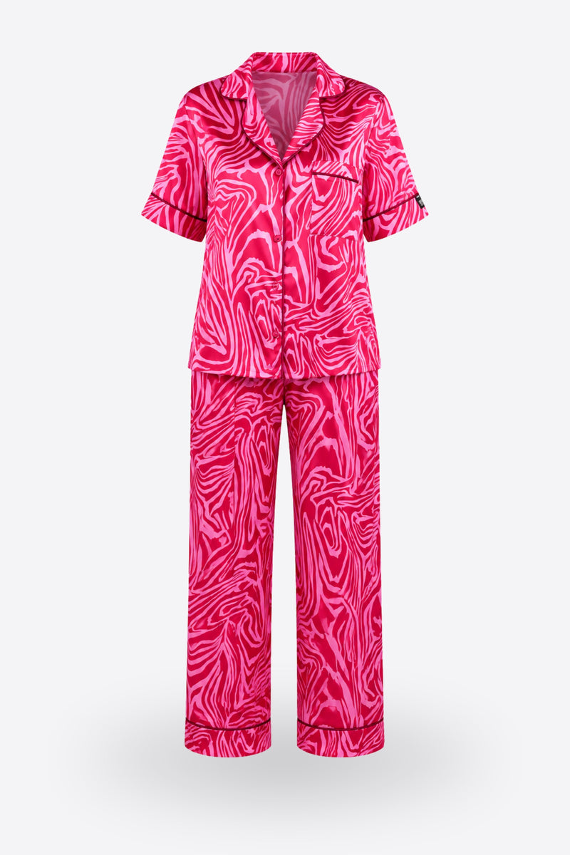 Пижама комплект CARLA PINK ZEBRA с къс ръкав и панталон от сатен