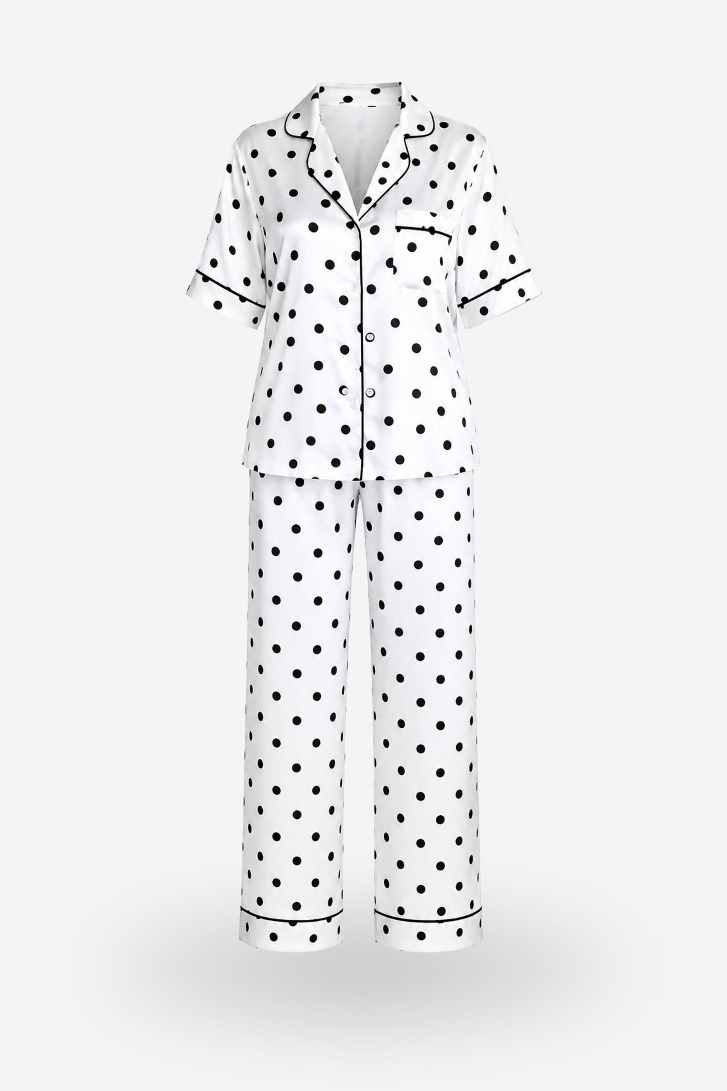 Пижама комплект CARLA WHITE DOTS с къс ръкав и панталон от сатен