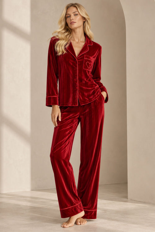 Дамски кадифен комплект пижама CHIARA VELVET MAROON от две части