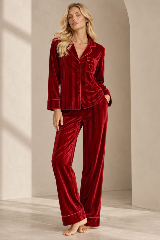 Дамски кадифен комплект пижама CHIARA VELVET MAROON от две части