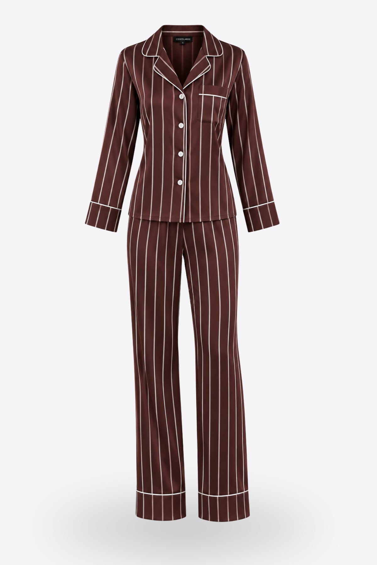 Пижама комплект BEKA CHOCOLATE STRIPES дълъг панталон и риза с копчета от сатен