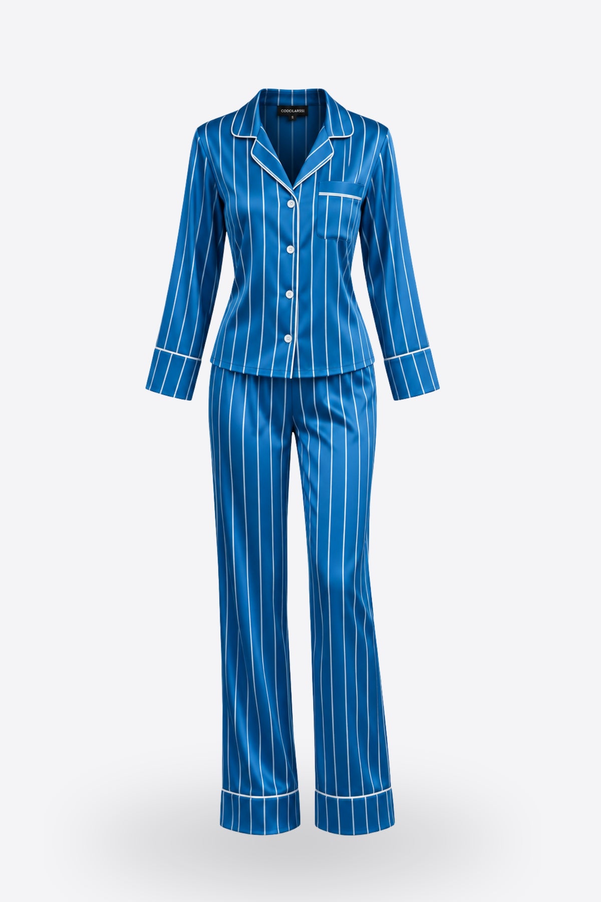 Пижама комплект BEKA BLUE STRIPES дълъг панталон и риза с копчета от сатен