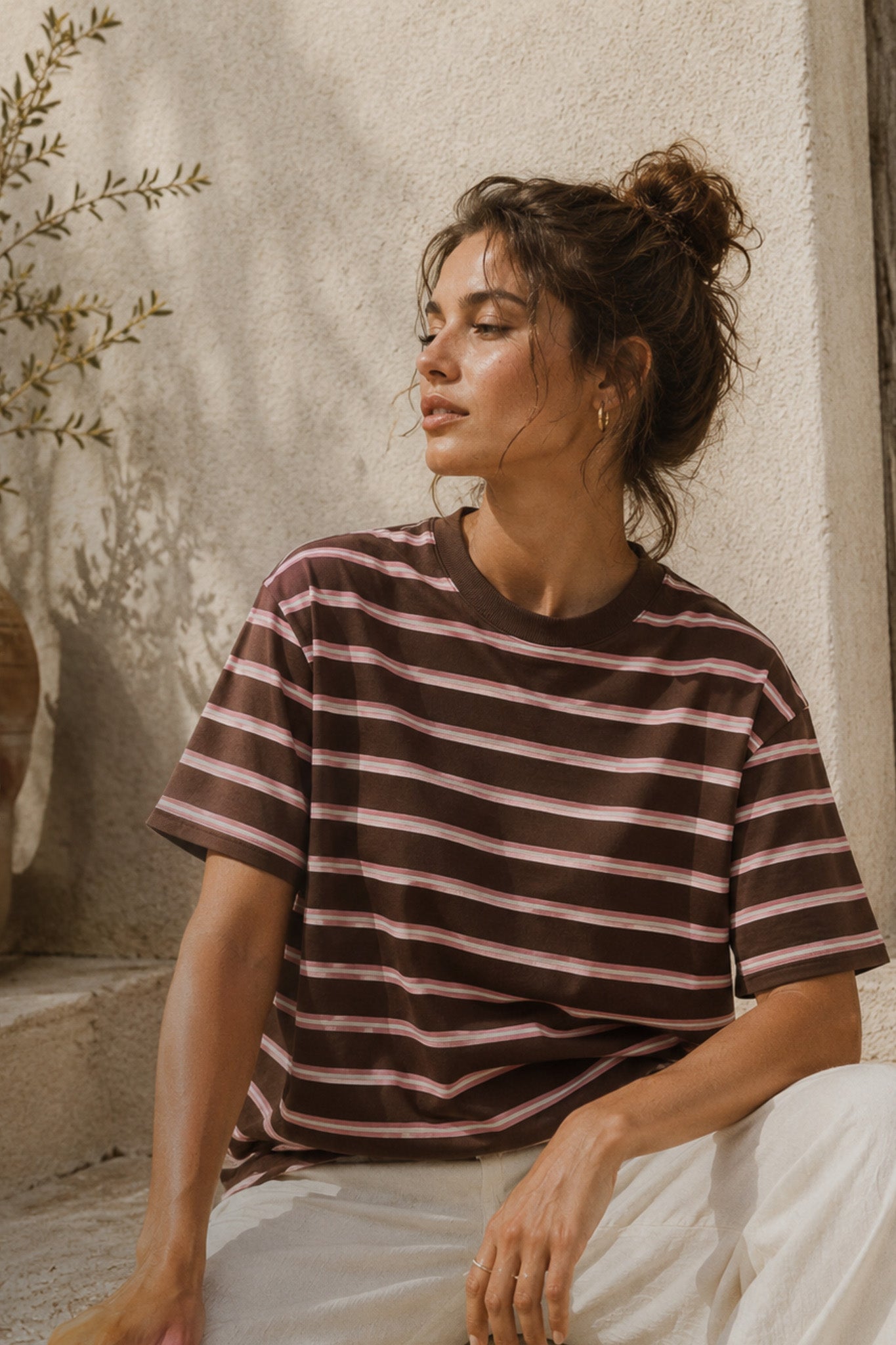 STRIPE BROWN Oversize тениска от 100% памук
