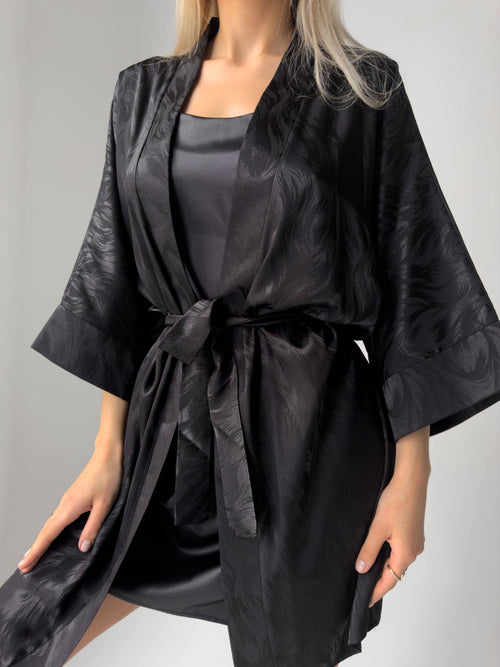 Дамски комплект SATIN DREAMS ONYX нощница и халат от сатен