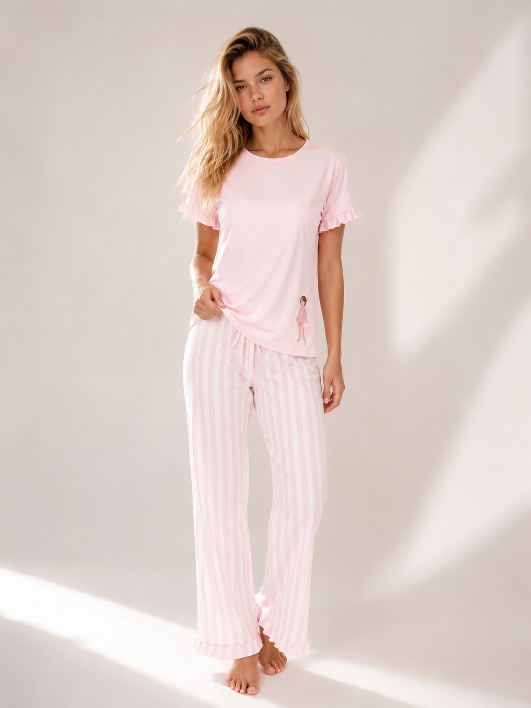 Пижама комплект GIRLY CANDY от памук с тениска и дълъг панталон