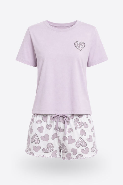 Пижама комплект LOVE PURPLE с тениска и къси панталонки