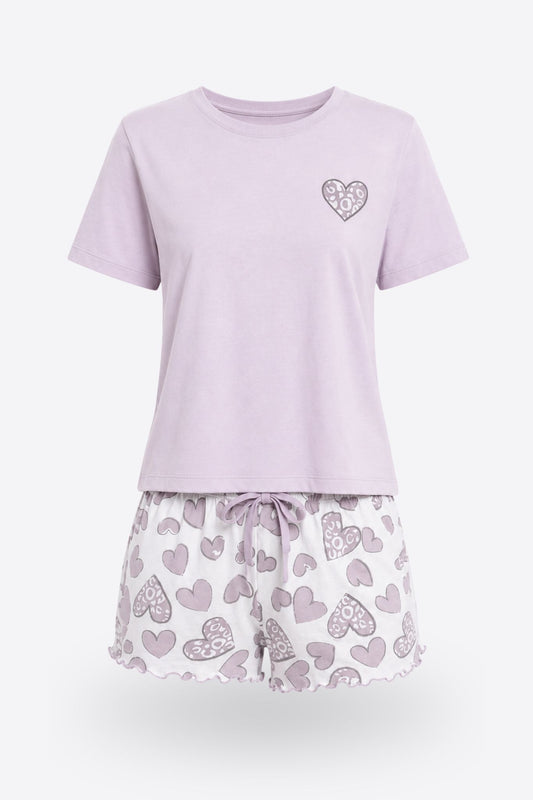 Пижама комплект LOVE PURPLE с тениска и къси панталонки