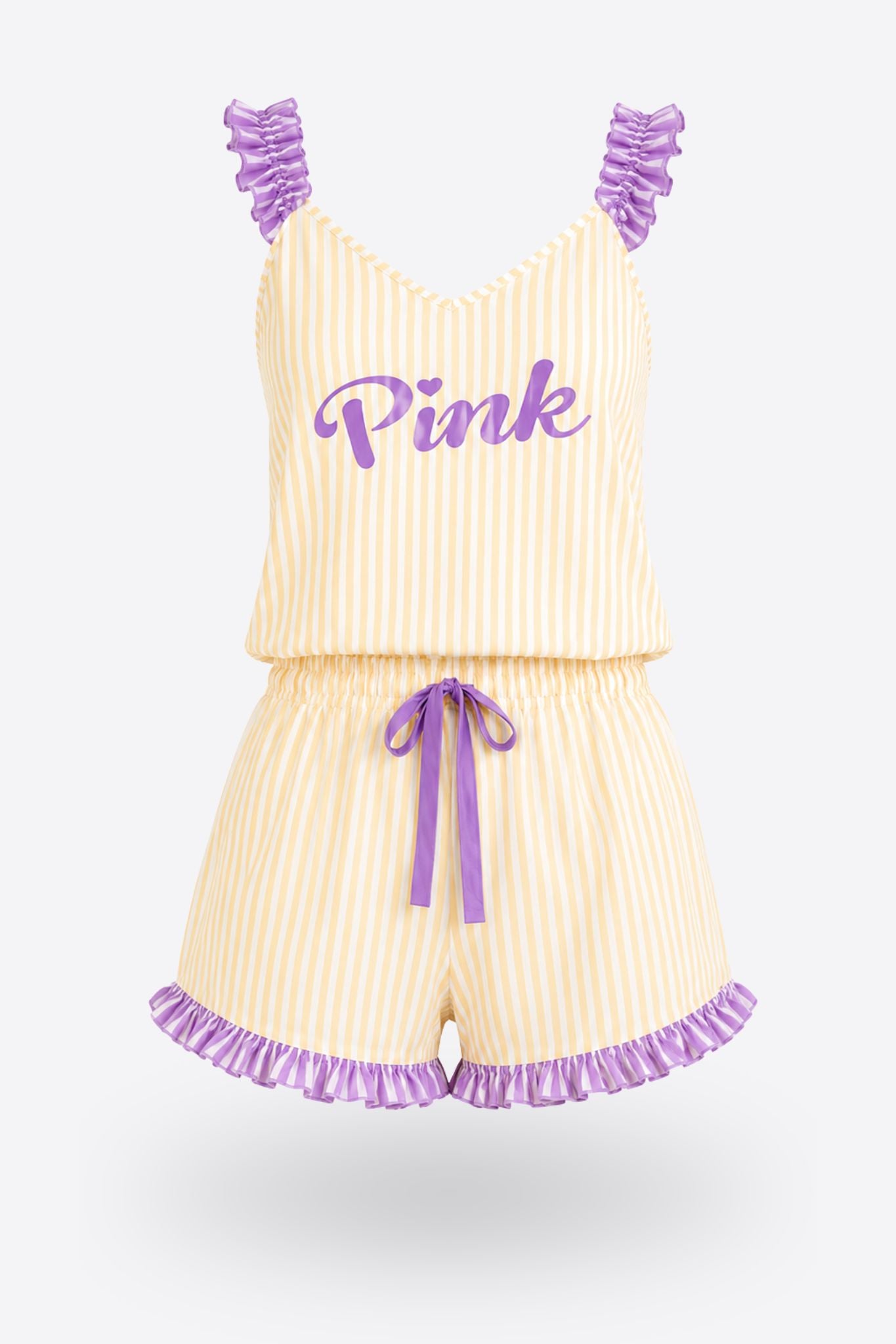 Пижама комплект PINK HONEY с волани и къси панталонки от памук