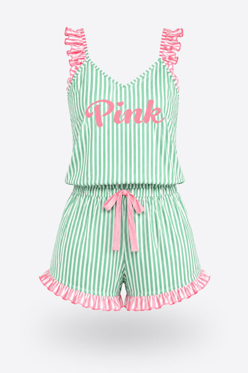 Пижама комплект PINK MINT с волани и къси панталонки от памук