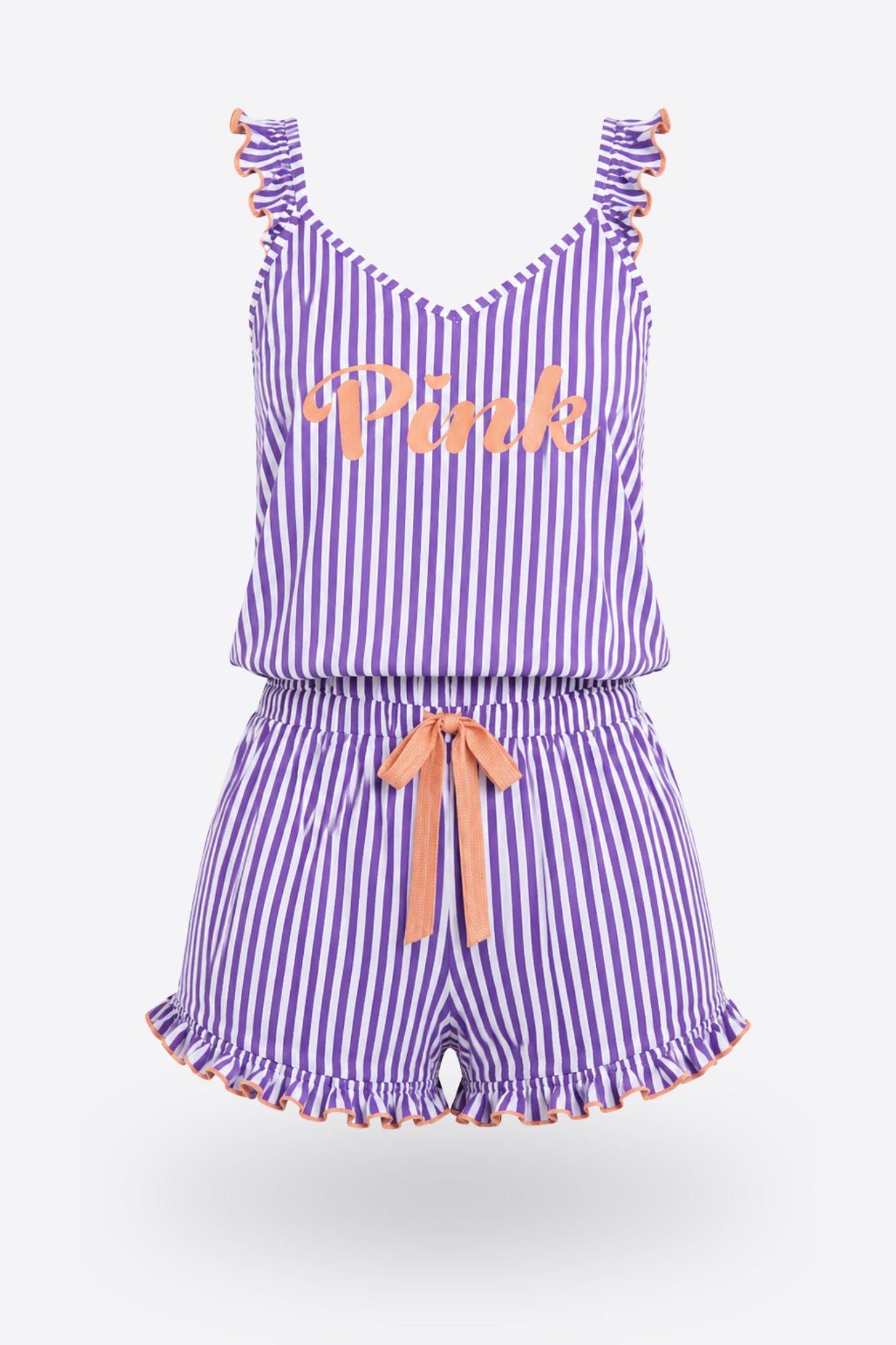 Пижама комплект PINK PURPLE с волани и къси панталонки от памук