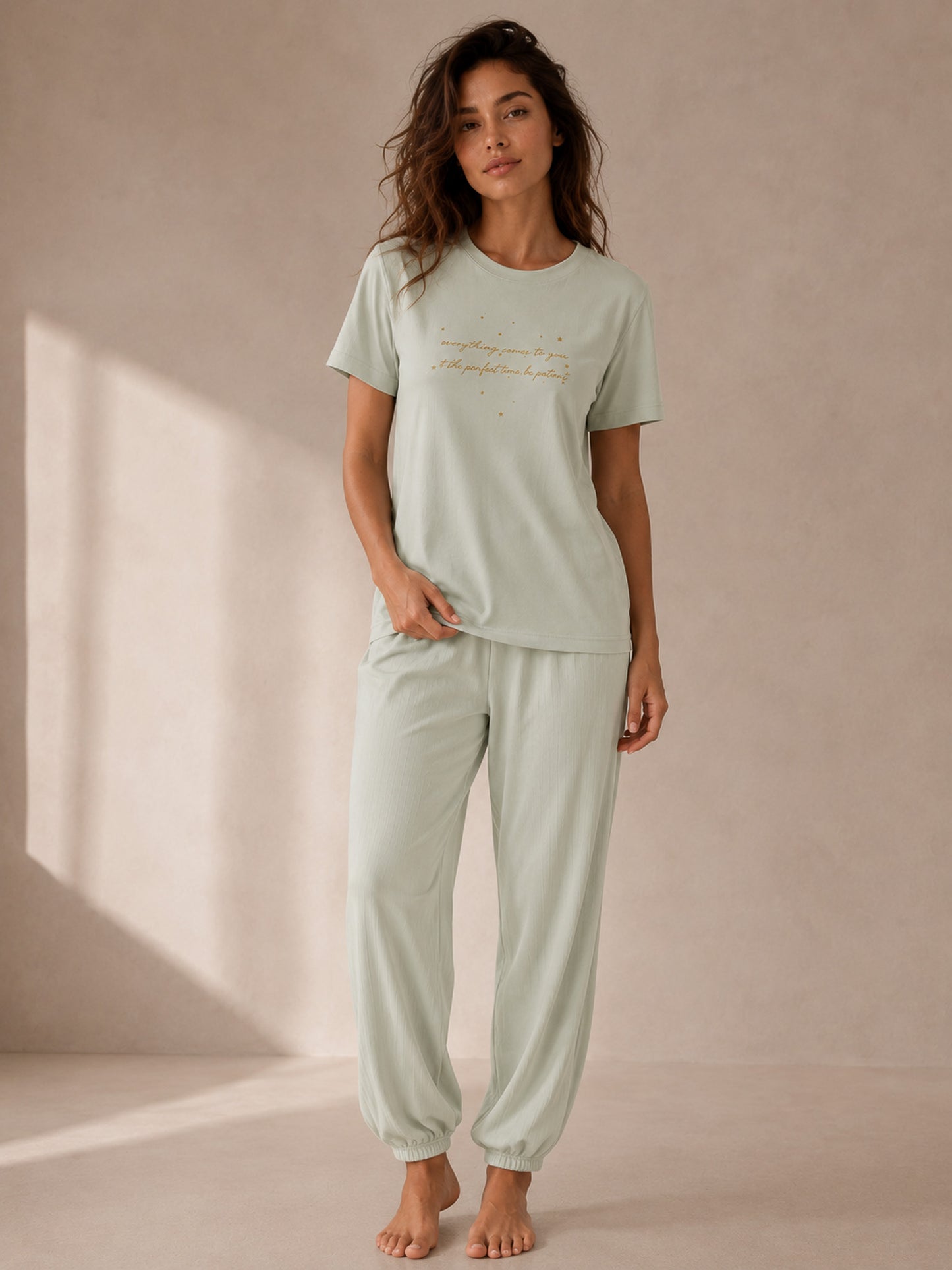 Пижама комплект KIMBERLY MINT от памук с тениска и дълъг панталон