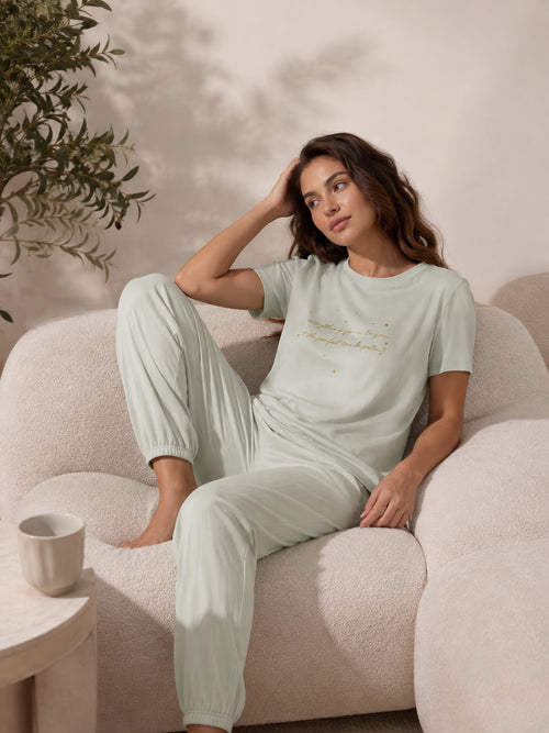 Пижама комплект KIMBERLY MINT от памук с тениска и дълъг панталон