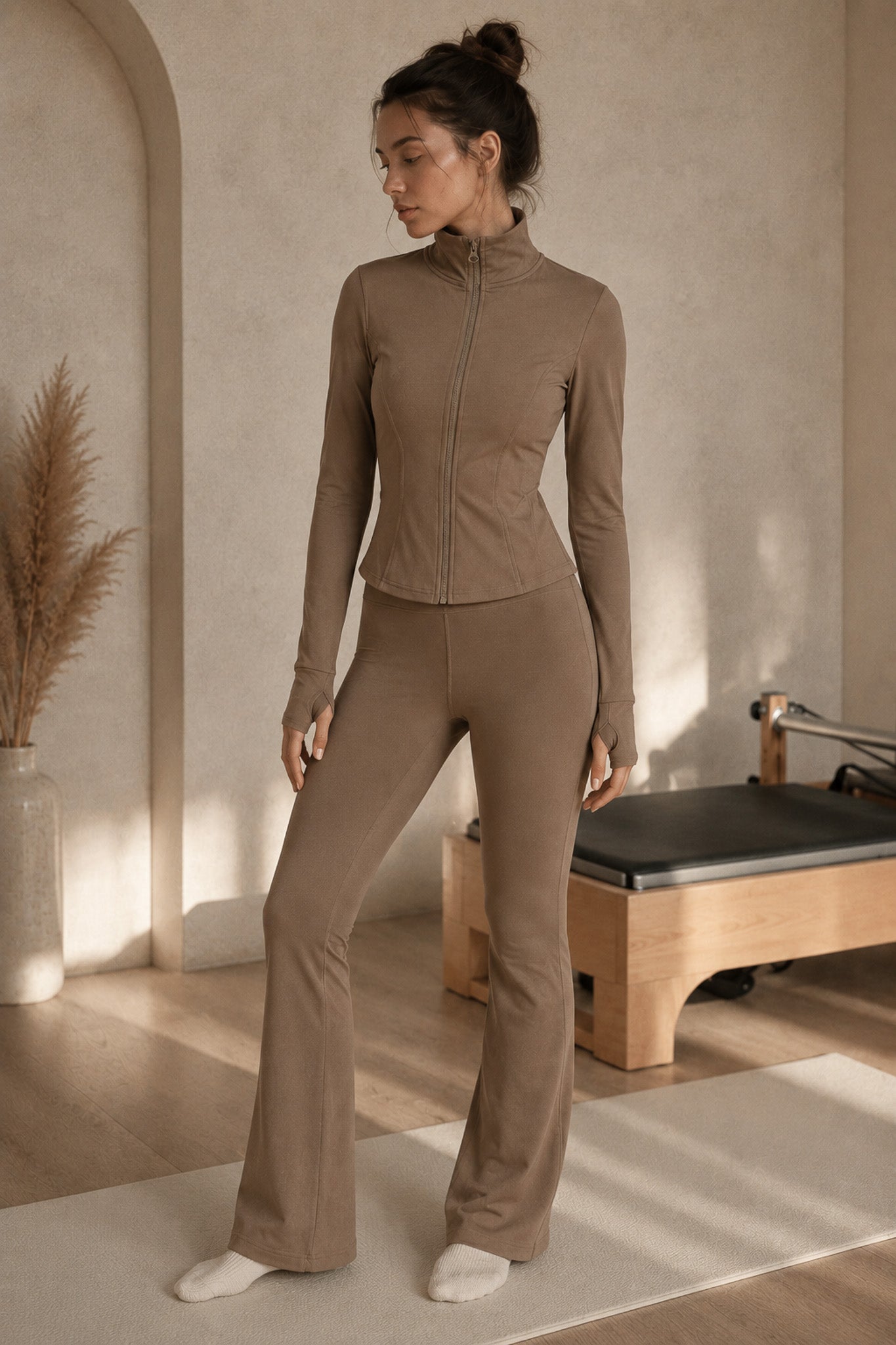 Дамско горнище LEONA ZIP TOP MOCHA памук и вискоза