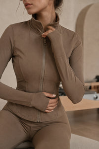 Дамско горнище LEONA ZIP TOP MOCHA памук и вискоза