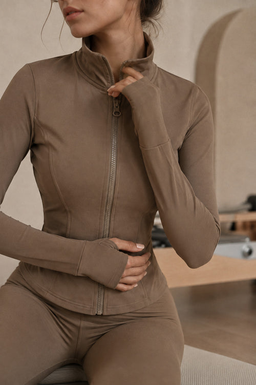 Дамско горнище LEONA ZIP TOP MOCHA памук и вискоза