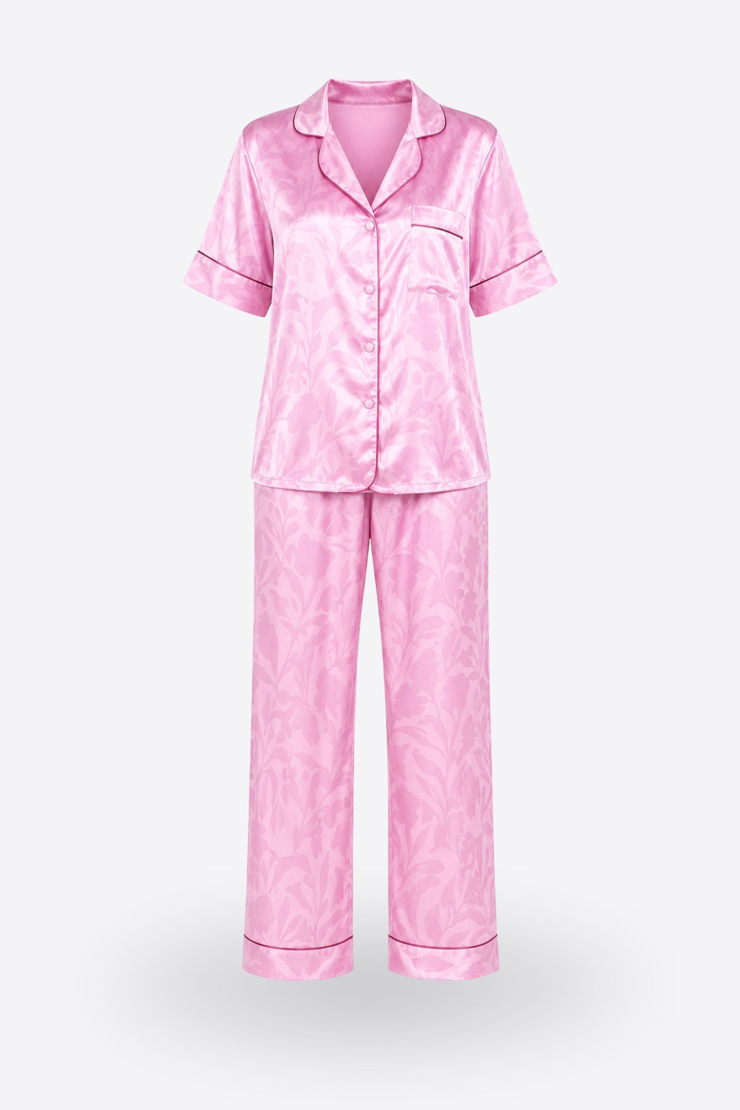 Пижама комплект LILIA PASTEL PINK с къс ръкав и панталон от сатен