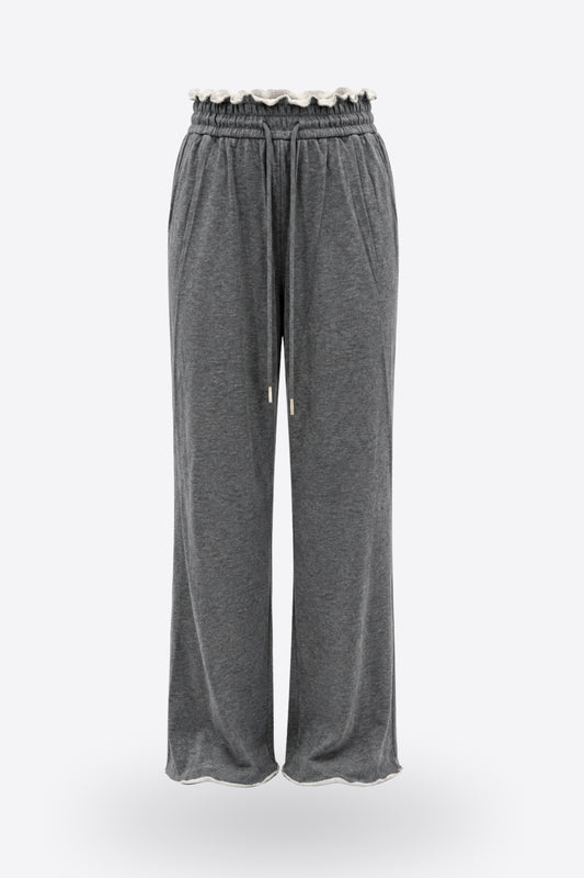 Дамско спортно долнище LULY DARK GREY широк крачол от вискоза