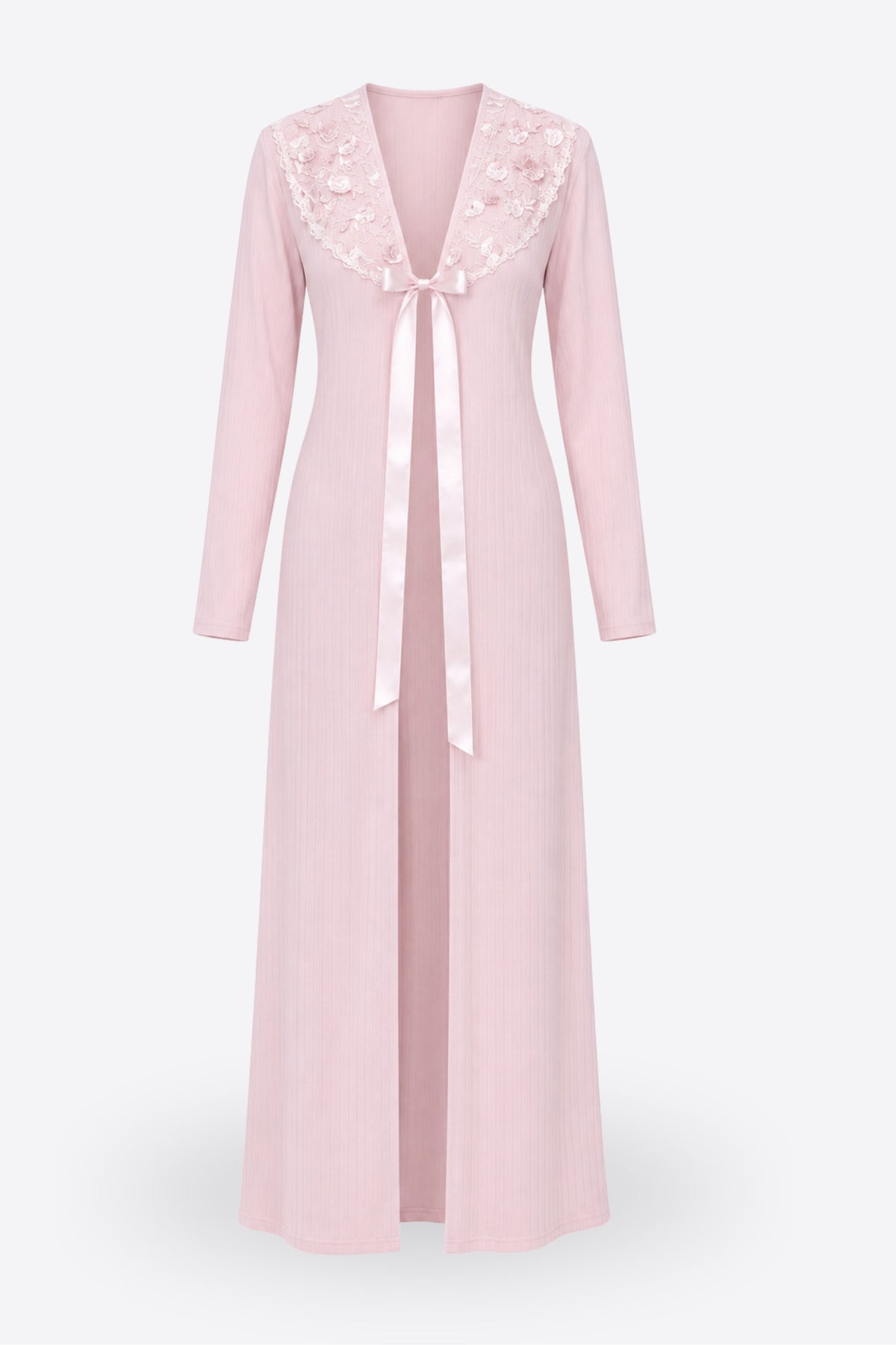 Дамски комплект халат и нощница NAIA BABY PINK от две части фино плетиво