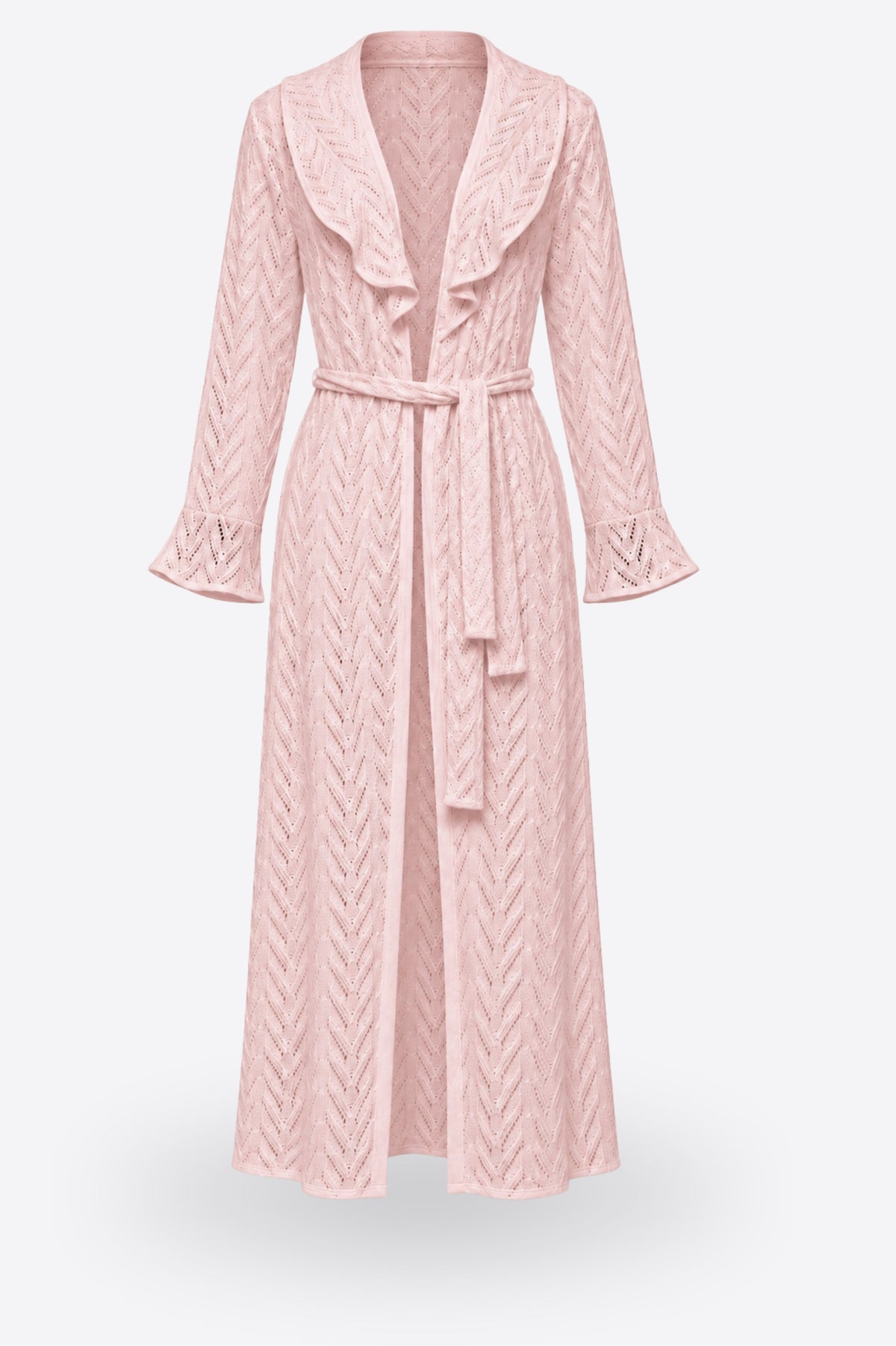 Дамски комплект халат и нощница NOA BABY PINK от две части фино плетиво