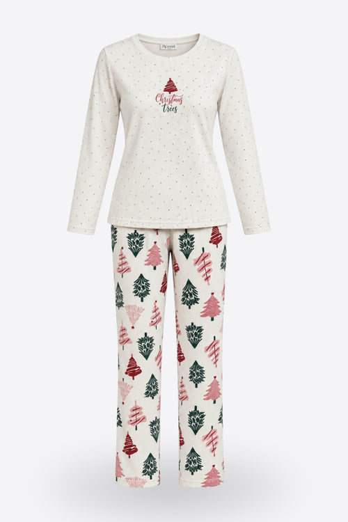 Дамска зимна пижама COZY WINTER IVORY от две части блуза с дълъг ръкав и панталон