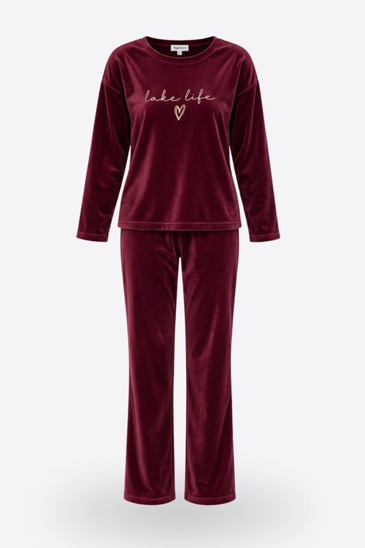 Дамска кадифена пижама FRANSIZ VELVET CHERRY от две части