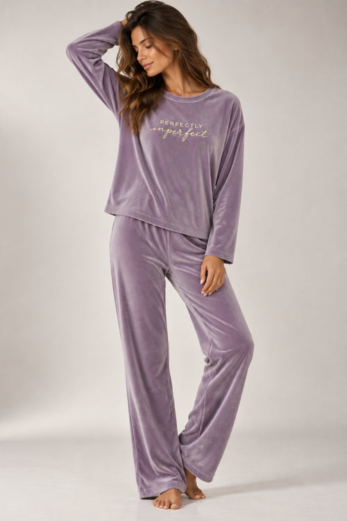 Дамска кадифена пижама FRANSIZ VELVET LILAC от две части