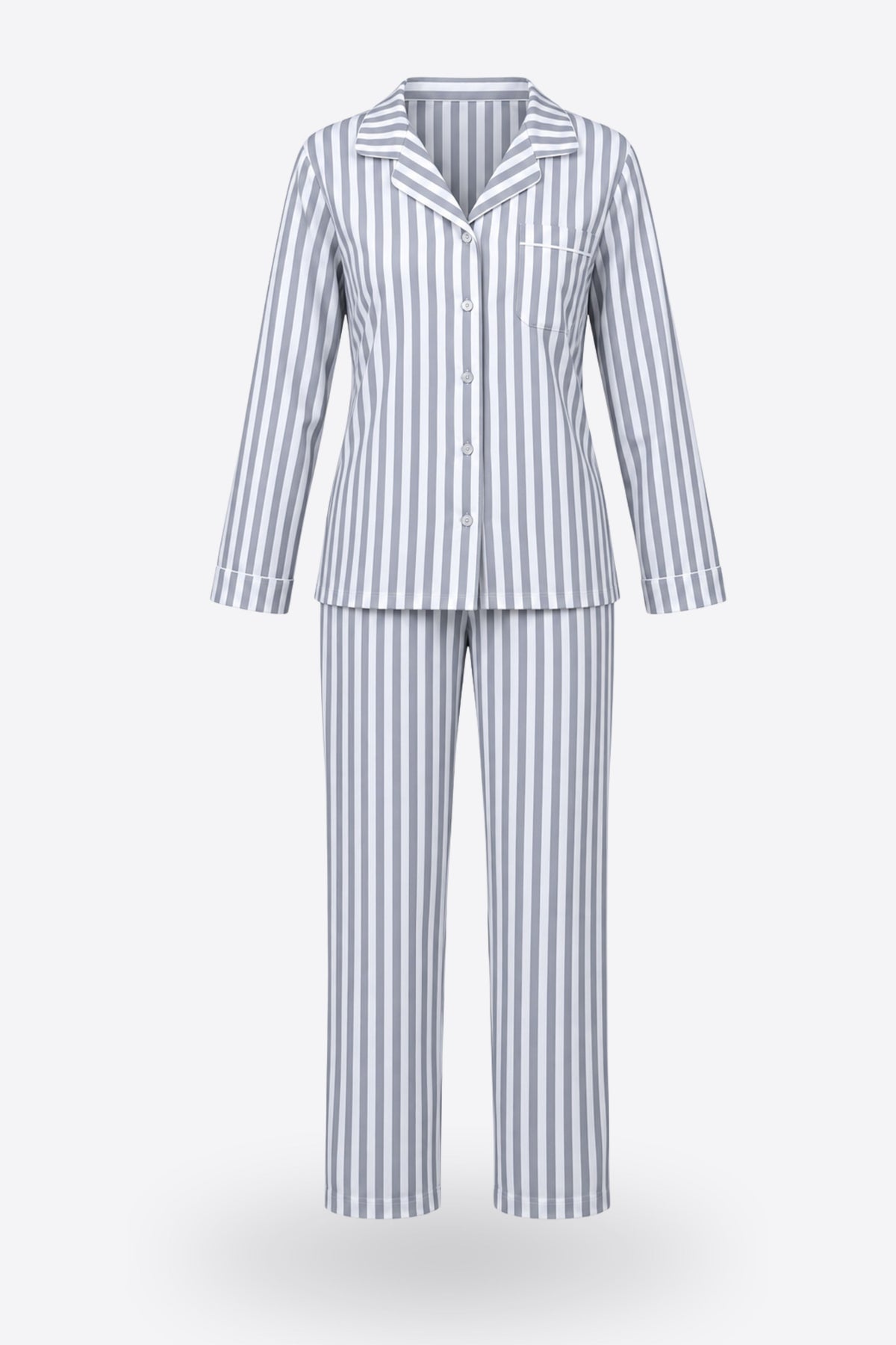 Дамски комплект ROCIO GREY STRIPES от три части халат, риза и панталон