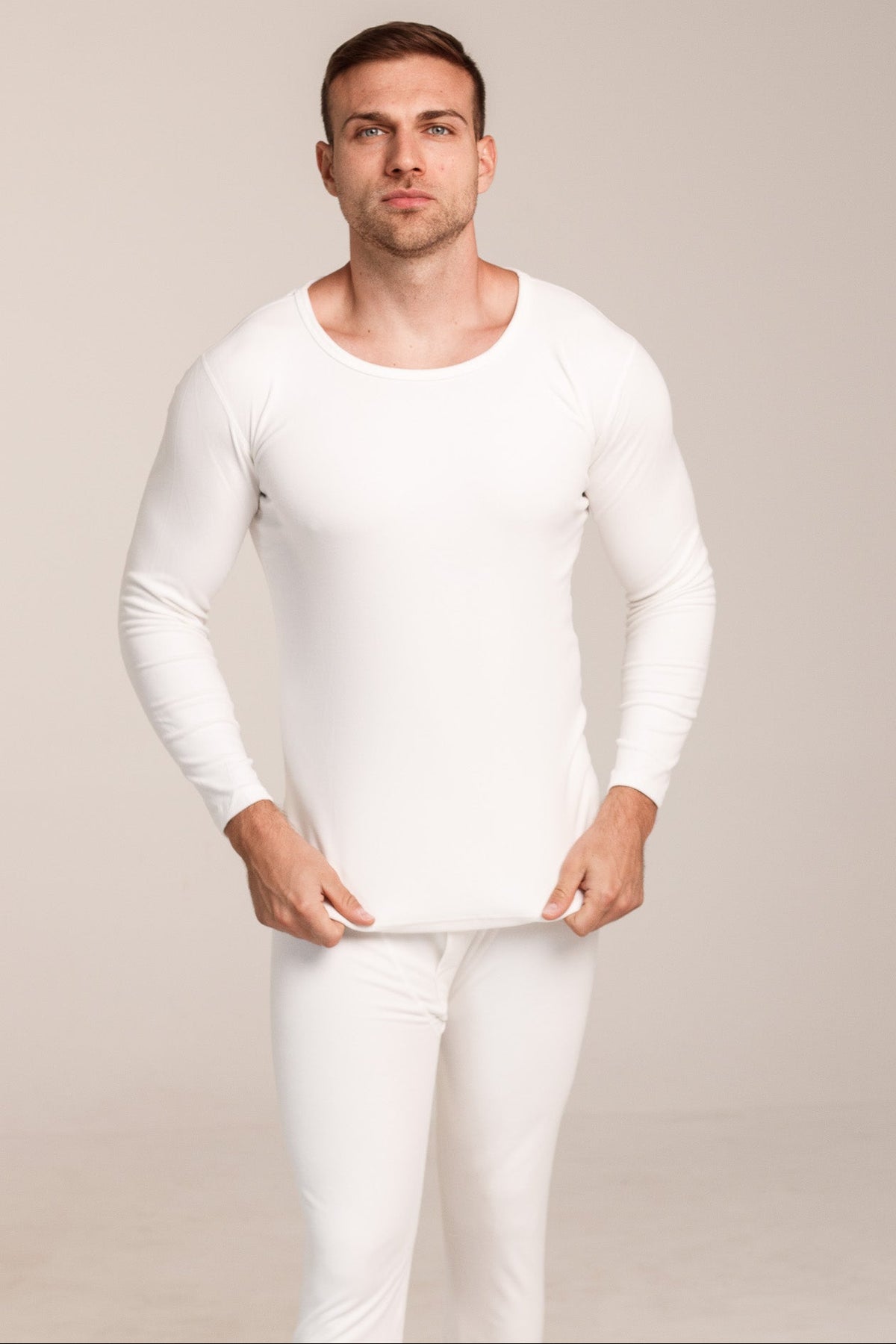 Мъжки сет термо бельо THERMA MEN WHITE от две части блуза с дълъг ръкав и клин