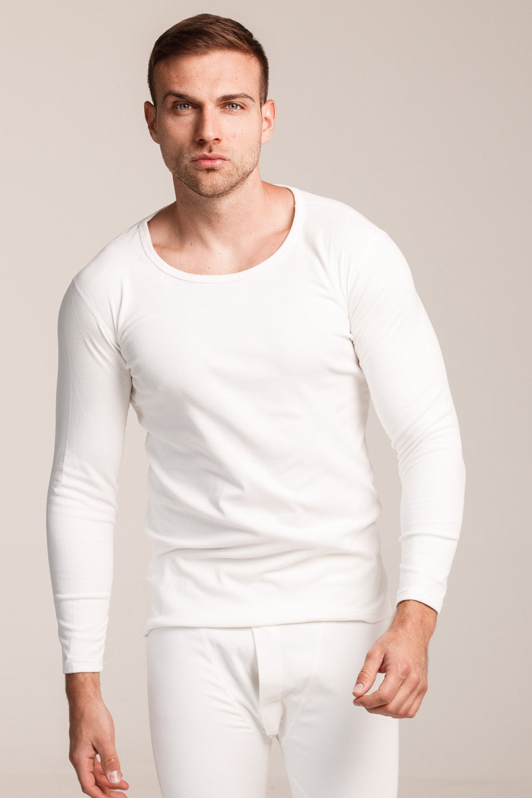 Мъжки сет термо бельо THERMA MEN WHITE от две части блуза с дълъг ръкав и клин