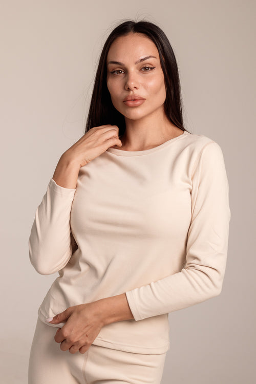 Дамски сет термо бельо THERMA WOMAN BEIGE  от две части блуза с дълъг ръкав и клин