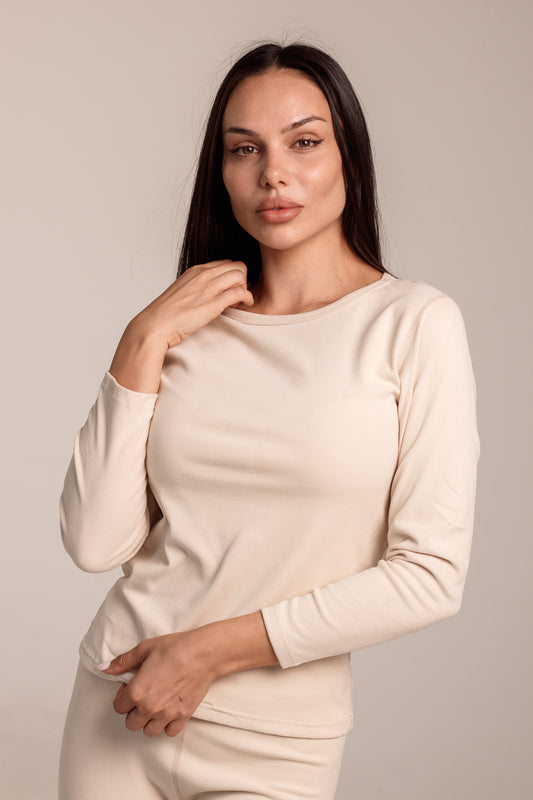 Дамски сет термо бельо THERMA WOMAN BEIGE  от две части блуза с дълъг ръкав и клин
