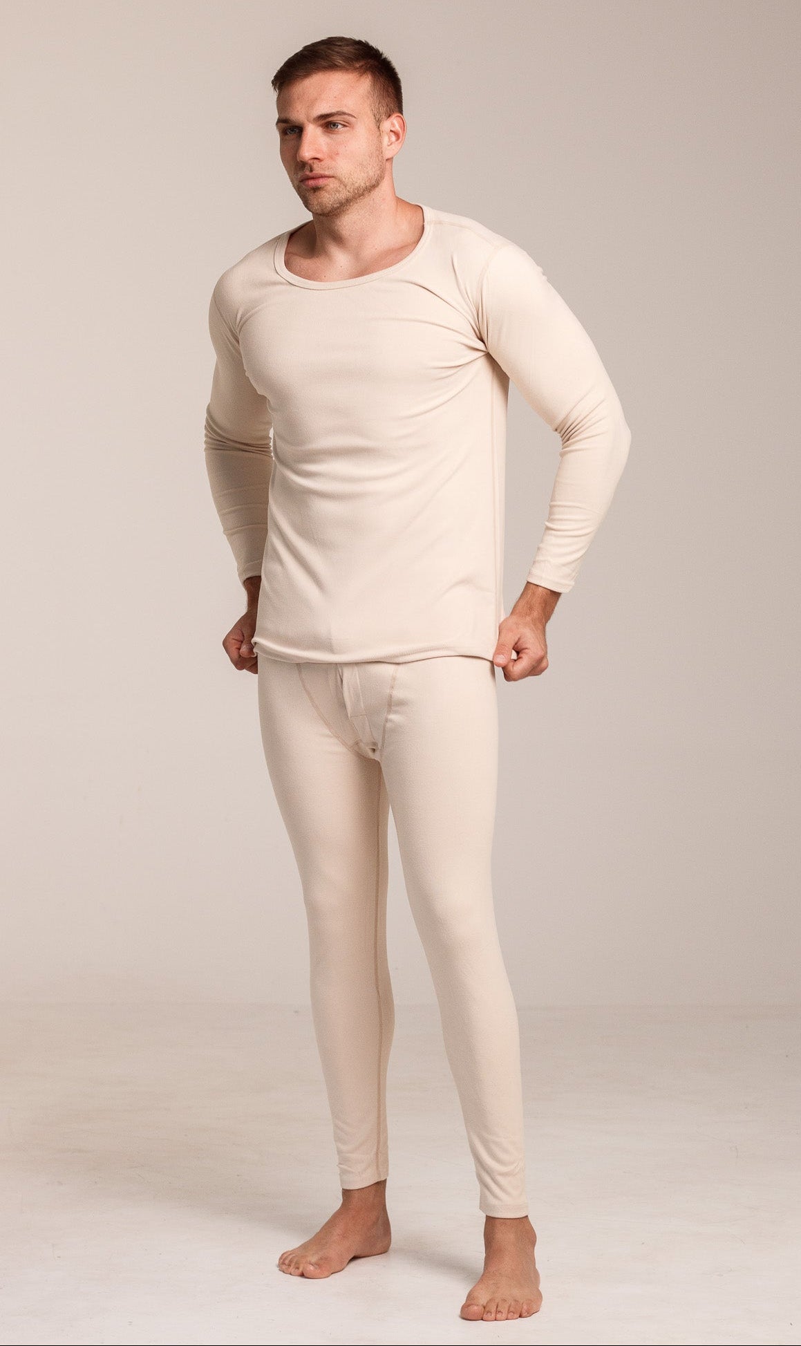 Мъжки сет термо бельо THERMA MEN BEIGE от две части блуза с дълъг ръкав и клин